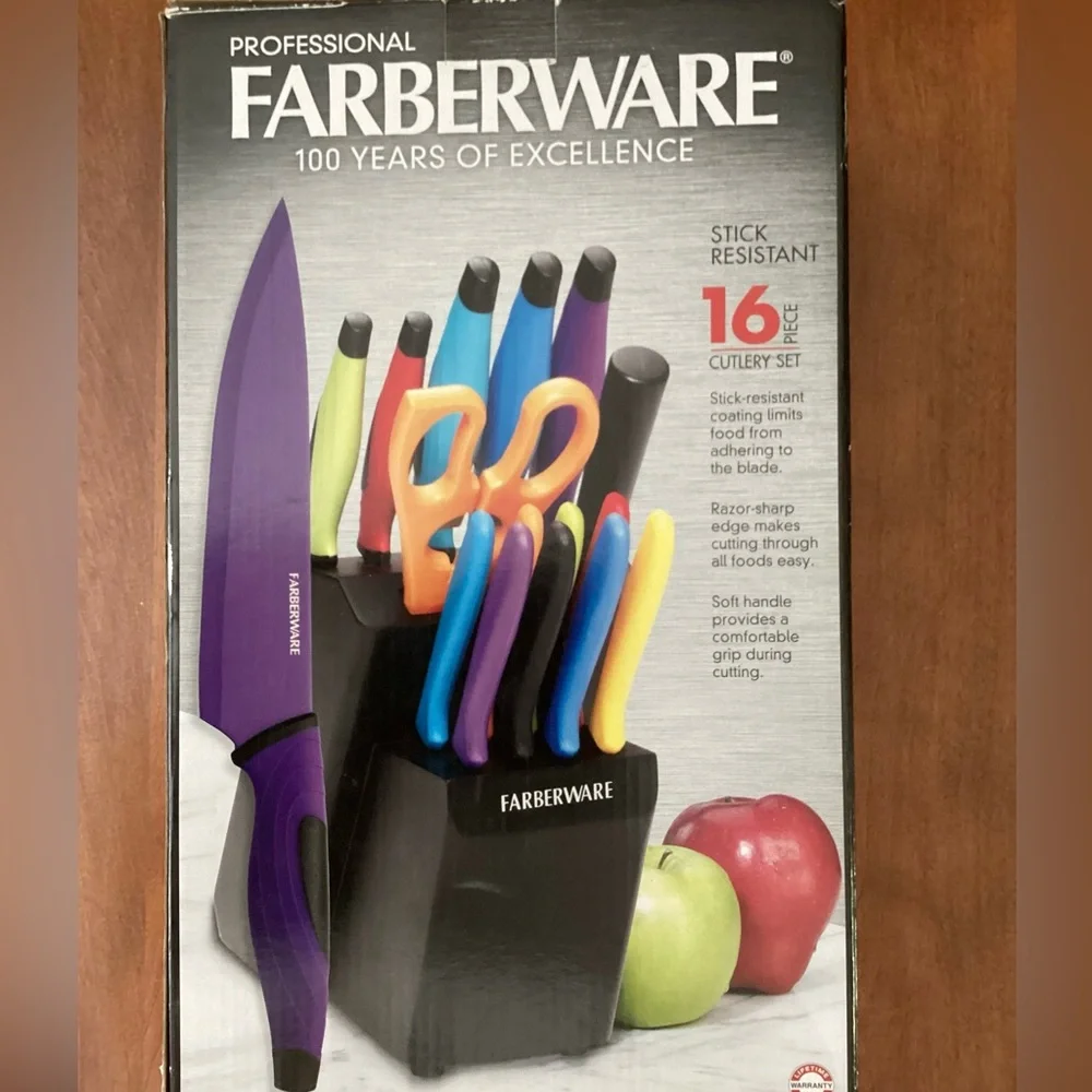 NEW Farberware 16 pc Multicolor Knife Set with Black Block NIB NWT
